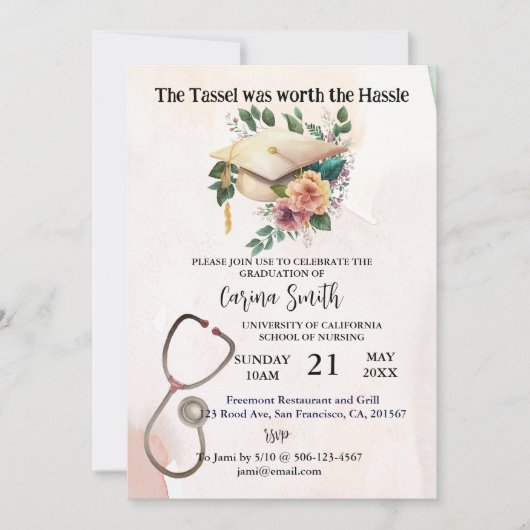 看護学校卒業ヴィンテージボホフローラ 招待状 (正面)