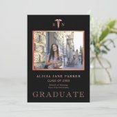 看護学校卒業写真バラ金ゴールドブラック 案内状 (スタンド正面)