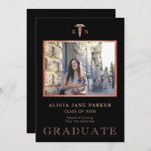 看護学校卒業写真バラ金ゴールドブラック 案内状 (正面/裏面)