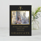 看護学校卒業写真金ゴールドブラック 案内状 (スタンド正面)