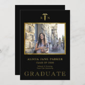 看護学校卒業写真金ゴールドブラック 案内状 (正面/裏面)