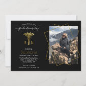 看護学校卒業写真 ブラック ゴールド 卒業 招待状 (正面)