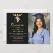 看護学校卒業式カドゥセウムバラブラック 招待状 (正面)