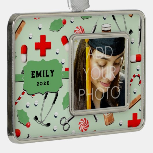 看護学校卒業式クリスマス飾り シルバープレートフレームオーナメント (右)