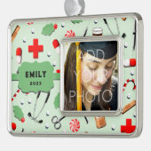看護学校卒業式クリスマス飾り シルバープレートフレームオーナメント (左)