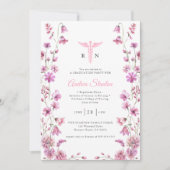 看護学校卒業式ピンクカドゥセウムワイルドフラワー 招待状 (正面)