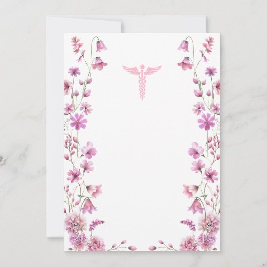 看護学校卒業式ピンクカドゥセウムワイルドフラワー 招待状 (裏面)