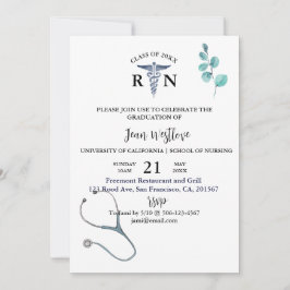 看護学校卒業式ミニマルな緑 招待状
