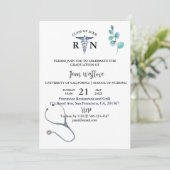 看護学校卒業式ミニマルな緑 招待状 (スタンド正面)