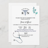 看護学校卒業式ミニマルな緑 招待状 (正面/裏面)