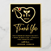 看護学校卒業式用ゴールドホイル感謝カード 箔招待状 (正面)