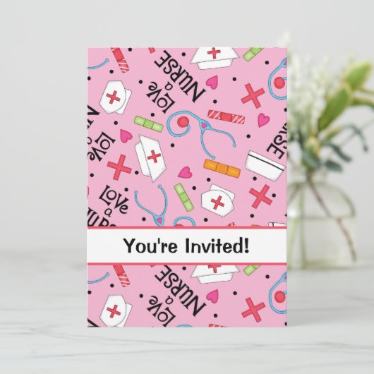 看護学校卒業式 ピンク 招待状 (スタンド正面)