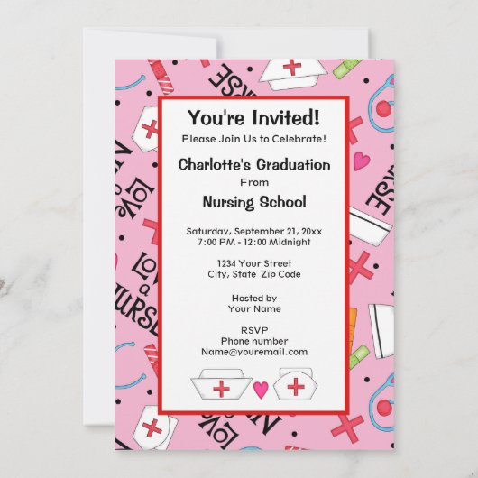 看護学校卒業式 ピンク 招待状 (裏面)