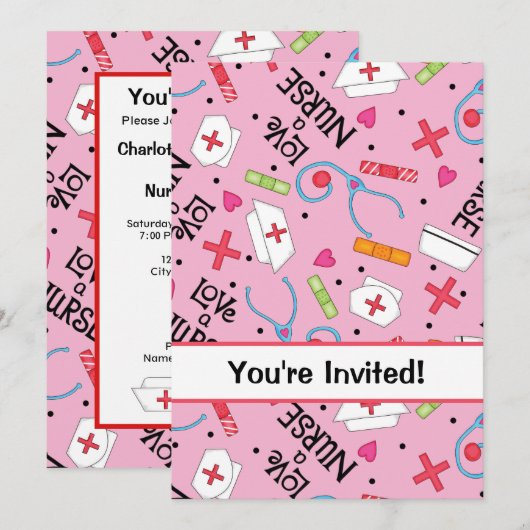 看護学校卒業式　ピンク 招待状 (正面/裏面)