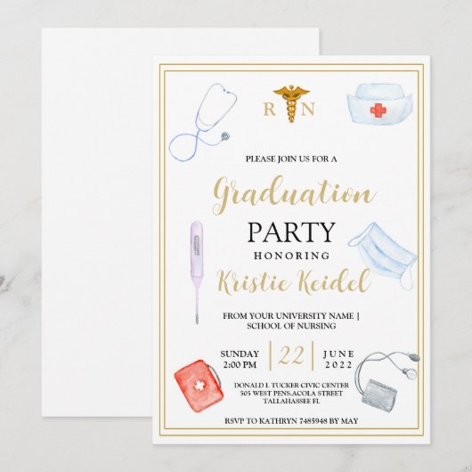 看護学校卒業招待状 招待状 (正面/裏面)