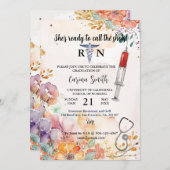 看護学校卒業春フローラ水彩画 招待状 (正面/裏面)