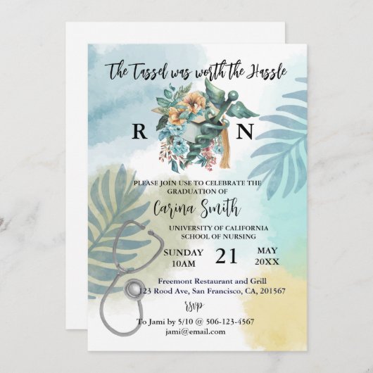 看護学校卒業植物学フローラ 招待状 (正面/裏面)