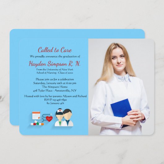 看護学校卒業生の写真招待状 招待状 (正面/裏面)