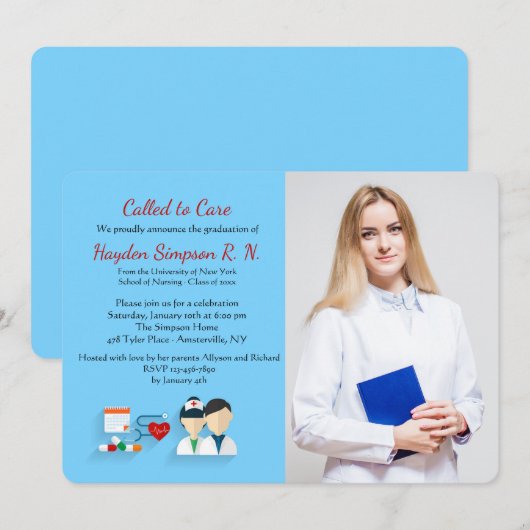 看護学校卒業生写真招待状 招待状 (正面/裏面)