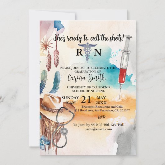 看護学校卒業西カウボーイサボテン 招待状 (正面)