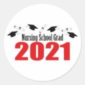 看護学校卒業2021年キャップと卒業証書（赤） ラウンドシール (正面)