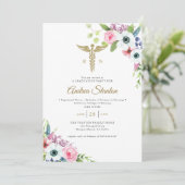 看護学校卒業 ケアデュセウス フローラル モダン 招待状 (スタンド正面)