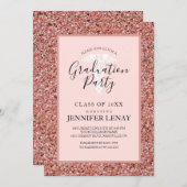 看護学校卒業 ローズゴールド グリッター パーティー 招待状 (正面/裏面)