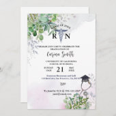 看護学校卒業 紫 ボタニカル フラワー 招待状 (正面/裏面)
