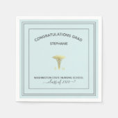 看護学校RN卒業ブルー金ゴールドカドゥセウス スタンダードカクテルナプキン (正面)