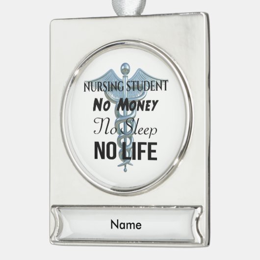 看護学生のおもしろいなナースの引用文 シルバープレートバナーオーナメント (左)