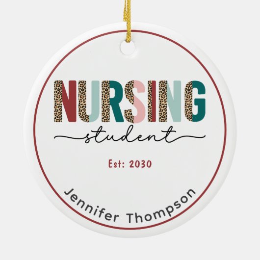 看護学生パーソナライズされたアニマルプリント セラミックオーナメント (裏面)