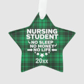 看護学生No睡眠金ライフグリーンプレイド オーナメント (裏面)