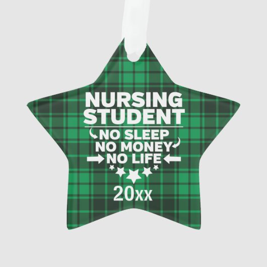 看護学生No睡眠金ライフグリーンプレイド オーナメント (裏面)