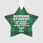 看護学生No睡眠金ライフグリーンプレイド オーナメント (正面)