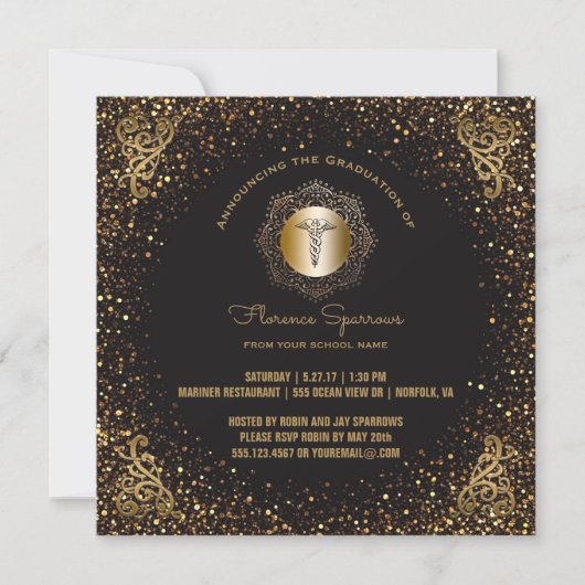 看護専門学校の卒業パーティー|のピンで止める式 招待状 (正面)