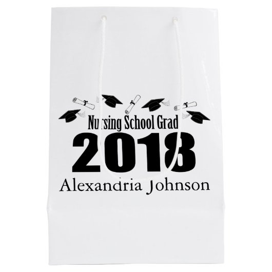 看護専門学校の2018年の卒業のギフトバッグ(黒い帽子 ミディアムペーパーバッグ (裏面)
