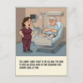 看護師が不機嫌な患者に回復を促す ポストカード (正面)