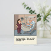 看護師が不機嫌な患者に早く回復を促す ポストカード (スタンド正面)