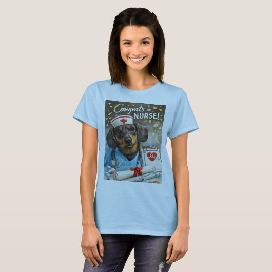 看護師さんおめでとう ダックスフンド 卒業Tシャツ Tシャツ (正面フル)