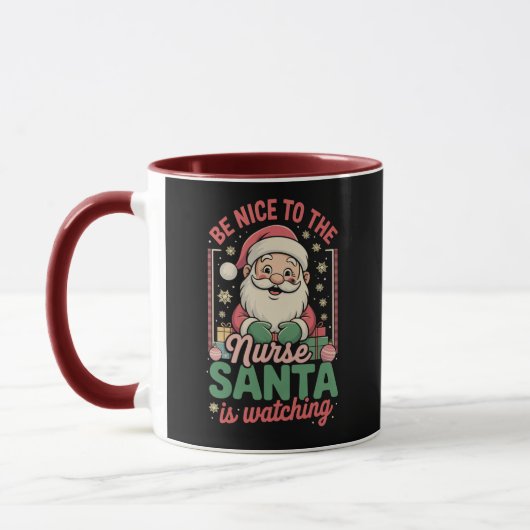 看護師さんに優しく サンタが監視中 クリスマス マグカップ (左)