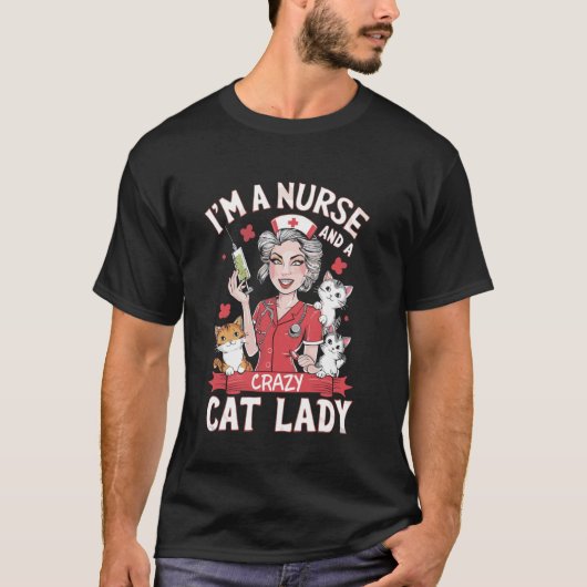看護師でキュートでおかしい猫好きです 猫の日 Tシャツ (正面)