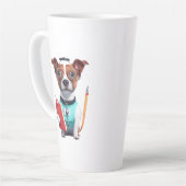 看護師として働く犬、ナース服を着た犬 カフェラテマグ (左アングル)