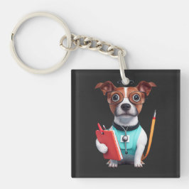 看護師として働く犬、ナース服を着た犬 キーホルダー
