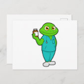 看護師のカエル 薬と聴診器付き ポストカード (正面/裏面)