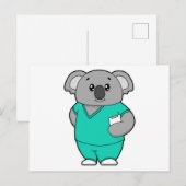 看護師のクマの絵とノート ポストカード (正面/裏面)
