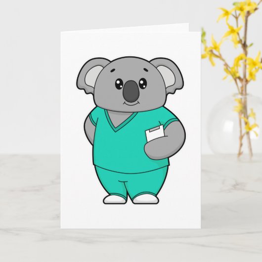 看護師のクマの絵とメモ帳 カード (黄色い花)