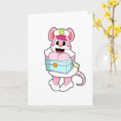 看護師のネズミと箱 カード (黄色い花)