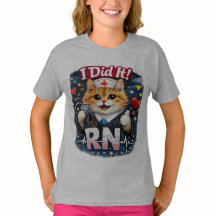看護師の卒業おめでとう!かわいいネコのRN卒業デザインTシャツ