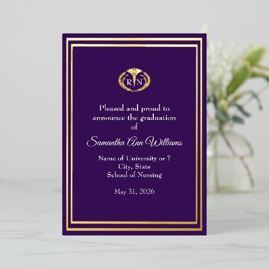 看護師の卒業 - 金の枠、杖 箔シーズンカード (立ち正面)