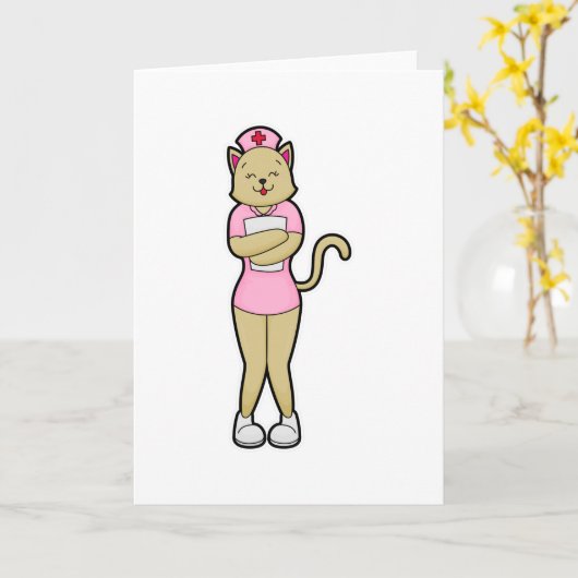 看護師の猫と医療リスト カード (黄色い花)